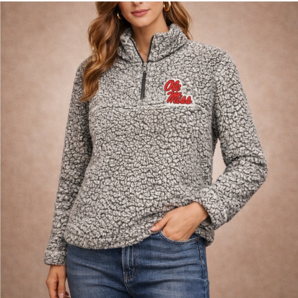 Ole Miss Gray Sherpa Quarter Zip Pullover – Size L